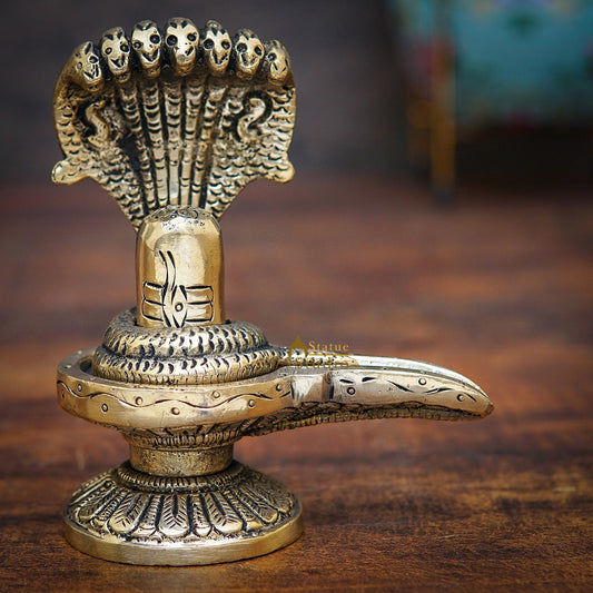 Brass Shivling Idol Antique Finish For Home Temple Pooja Room Decor 5"