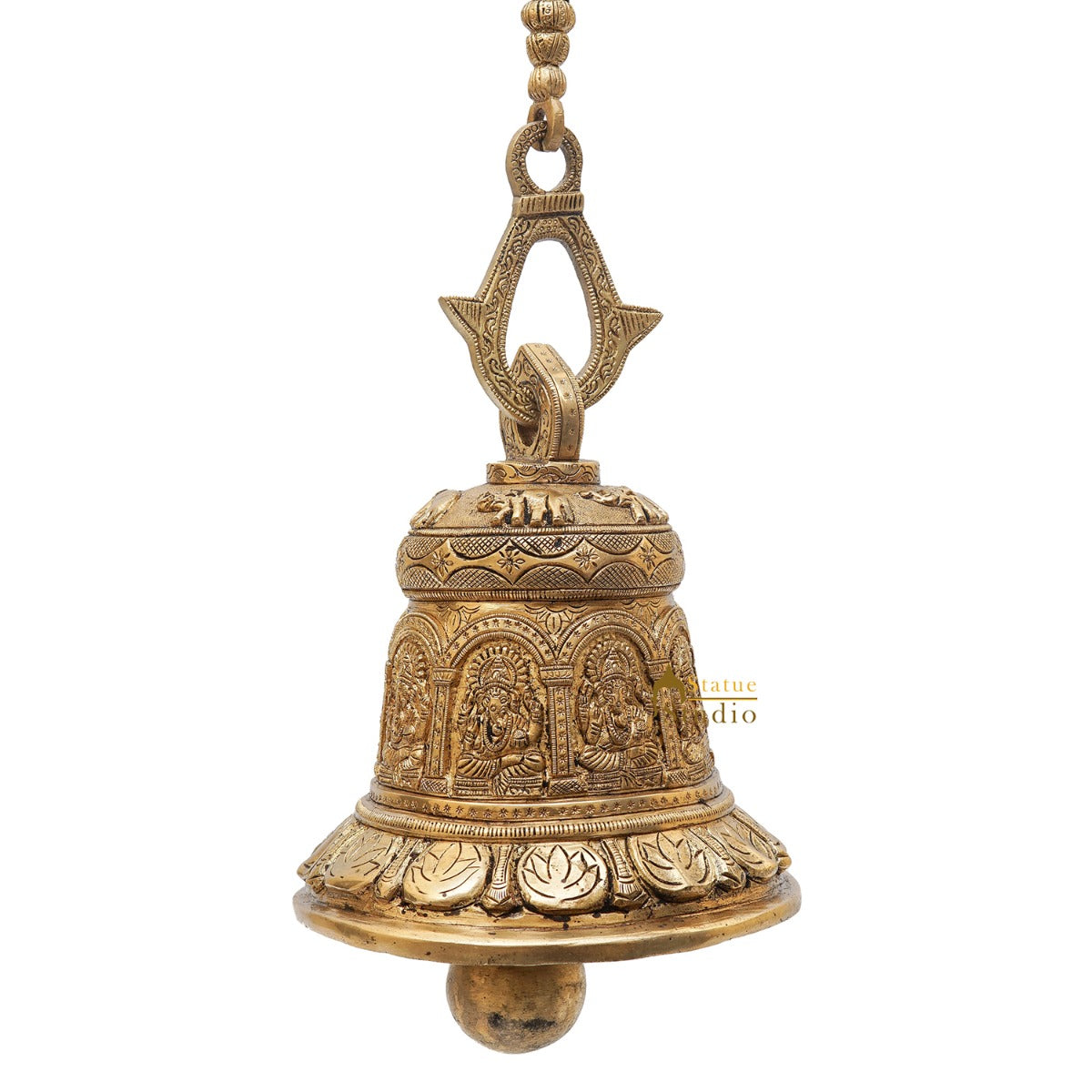 Brass Hindu Gods Engraved Bell For Home Temple Pooja Room Décor Showpiece 8" - Image 3