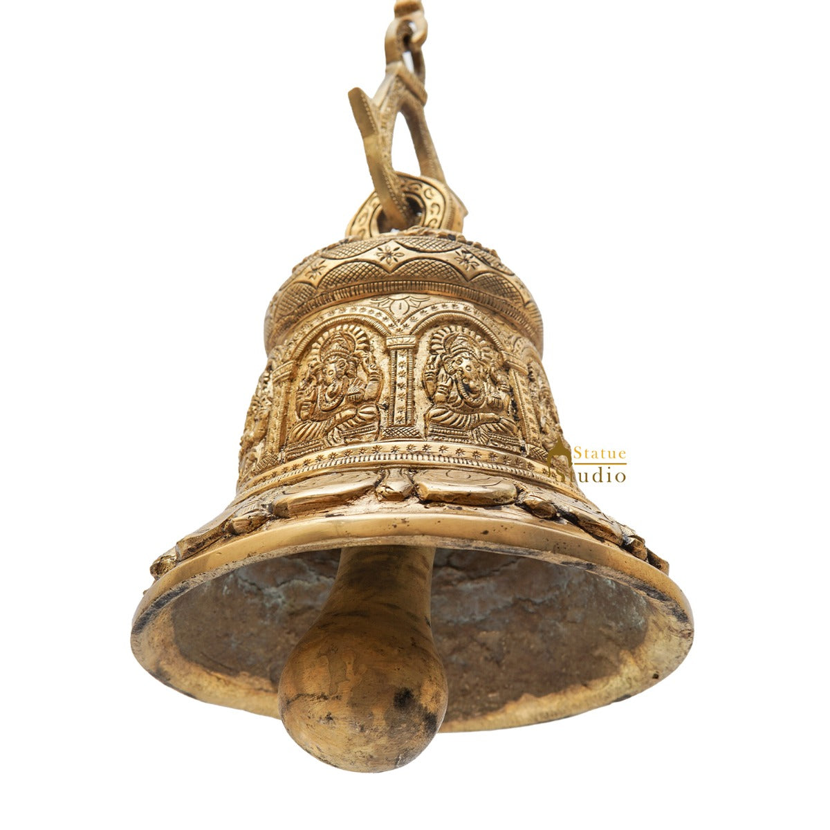 Brass Hindu Gods Engraved Bell For Home Temple Pooja Room Décor Showpiece 8" - Image 5