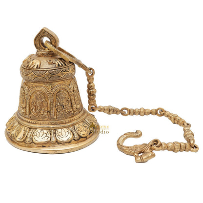 Brass Hindu Gods Engraved Bell For Home Temple Pooja Room Décor Showpiece 8" by vendor-unknown - Spiritual (View 4)