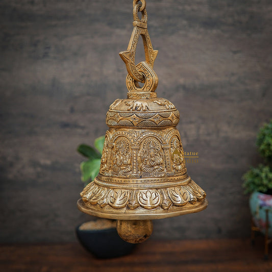 Brass Hindu Gods Engraved Bell For Home Temple Pooja Room Décor Showpiece 8"