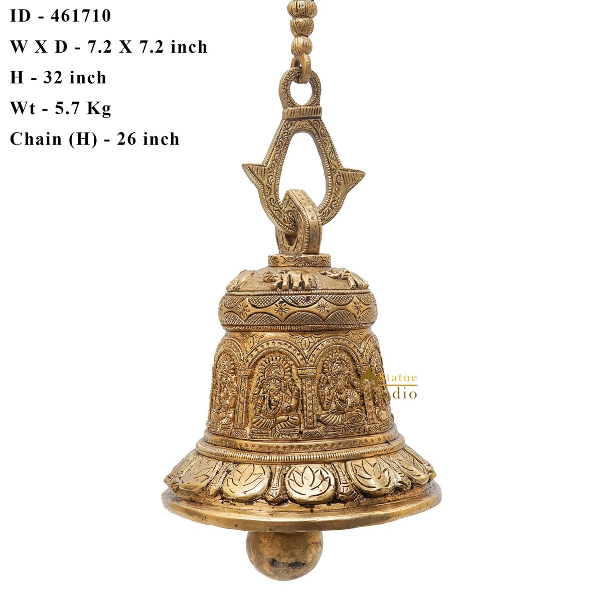 Brass Hindu Gods Engraved Bell For Home Temple Pooja Room Décor Showpiece 8" - Image 6