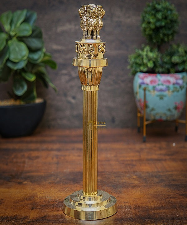 Brass Indian Ashok Stambh Pillar Showpiece For Home Office Desk Gift Décor 11" - Image 2