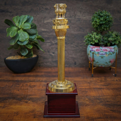 Brass Indian Ashok Stambh Pillar Showpiece For Home Office Desk Gift Décor 14" by vendor-unknown - Decor