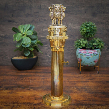 Brass Indian Ashok Stambh Pillar Showpiece For Home Office Desk Gift Décor 16" by vendor-unknown - Decor