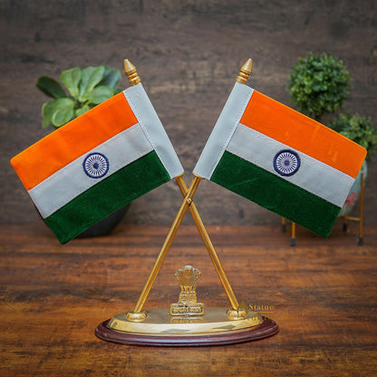 Brass Indian Flag Showpiece For Office Desk Table Décor Corporate Gift by vendor-unknown - Decor