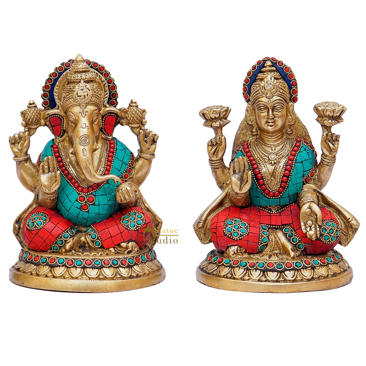 Brass Ganesha Lakshmi Idols For Home Diwali Pooja Room Décor Gift Showpiece 8"