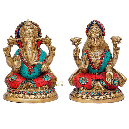 Brass Ganesha Lakshmi Idols For Home Diwali Pooja Room Décor Gift Showpiece 8" by vendor-unknown - Hindu Gods (View 3)