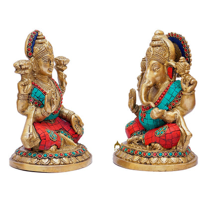 Brass Ganesha Lakshmi Idols For Home Diwali Pooja Room Décor Gift Showpiece 8" by vendor-unknown - Hindu Gods (View 4)