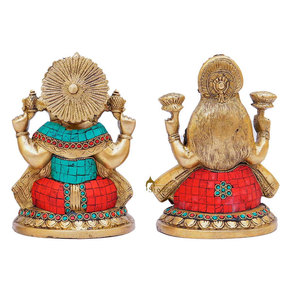 Brass Ganesha Lakshmi Idols For Home Diwali Pooja Room Décor Gift Showpiece 8"
