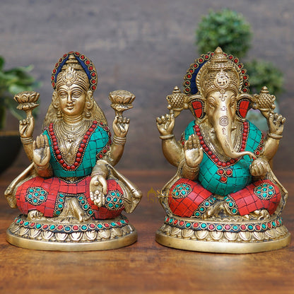 Brass Ganesha Lakshmi Idols For Home Diwali Pooja Room Décor Gift Showpiece 8" by vendor-unknown - Hindu Gods
