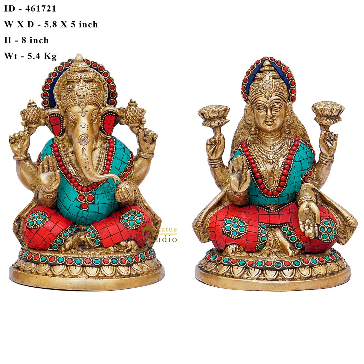 Brass Ganesha Lakshmi Idols For Home Diwali Pooja Room Décor Gift Showpiece 8"
