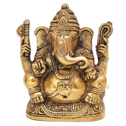 Brass Ganesha Statue Ganpati Idol For Home Office Diwali Puja Décor Idol Showpiece 5" by vendor-unknown - Products (View 2)