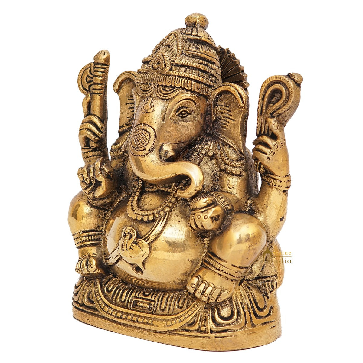 Brass Ganesha Statue Ganpati Idol For Home Office Diwali Puja Décor Idol Showpiece 5" - Image 3