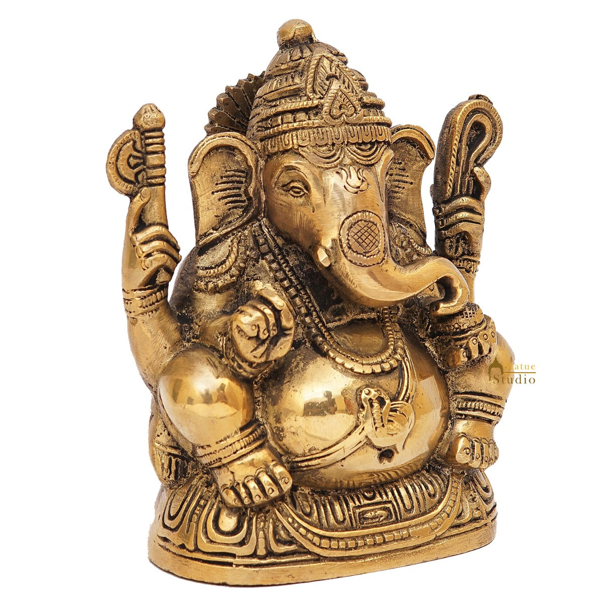 Brass Ganesha Statue Ganpati Idol For Home Office Diwali Puja Décor Idol Showpiece 5" - Image 4