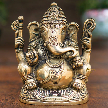 Brass Ganesha Statue Ganpati Idol For Home Office Diwali Puja Décor Idol Showpiece 5" by vendor-unknown - Products