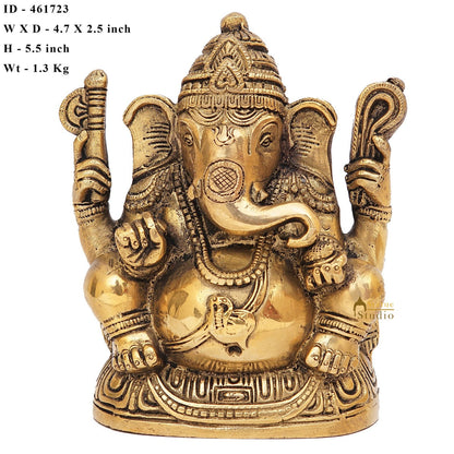 Brass Ganesha Statue Ganpati Idol For Home Office Diwali Puja Décor Idol Showpiece 5" by vendor-unknown - Products (View 6)
