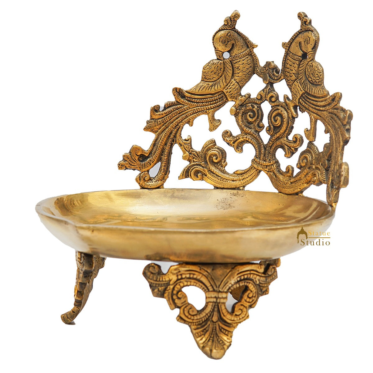 Brass Large Peacock Lamp Temple Home Décor Diya For Diwali Puja Gift Showpiece 9"