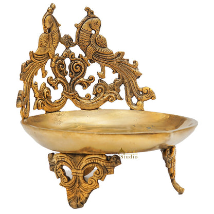 Brass Large Peacock Lamp Temple Home Décor Diya For Diwali Puja Gift Showpiece 9" by vendor-unknown - Spiritual (View 5)