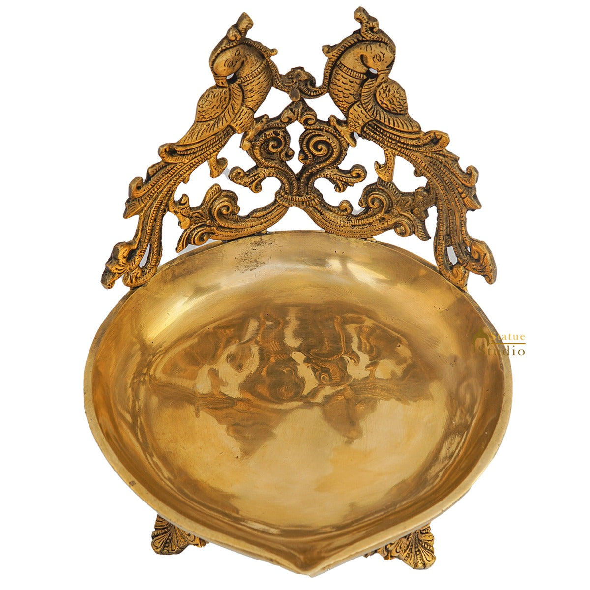 Brass Large Peacock Lamp Temple Home Décor Diya For Diwali Puja Gift Showpiece 9" - Image 7