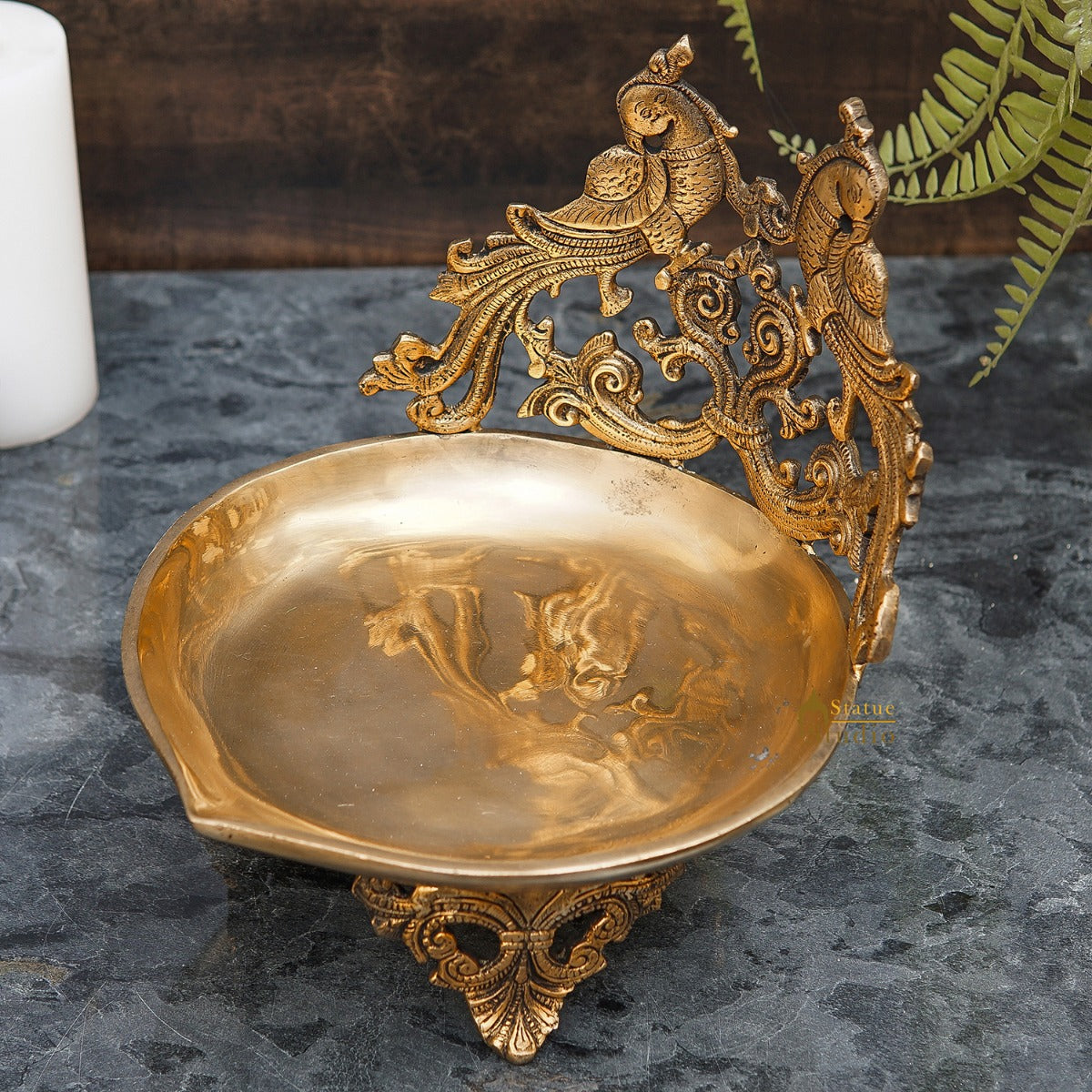 Brass Large Peacock Lamp Temple Home Décor Diya For Diwali Puja Gift Showpiece 9" - Eco-friendly - Sama Homes