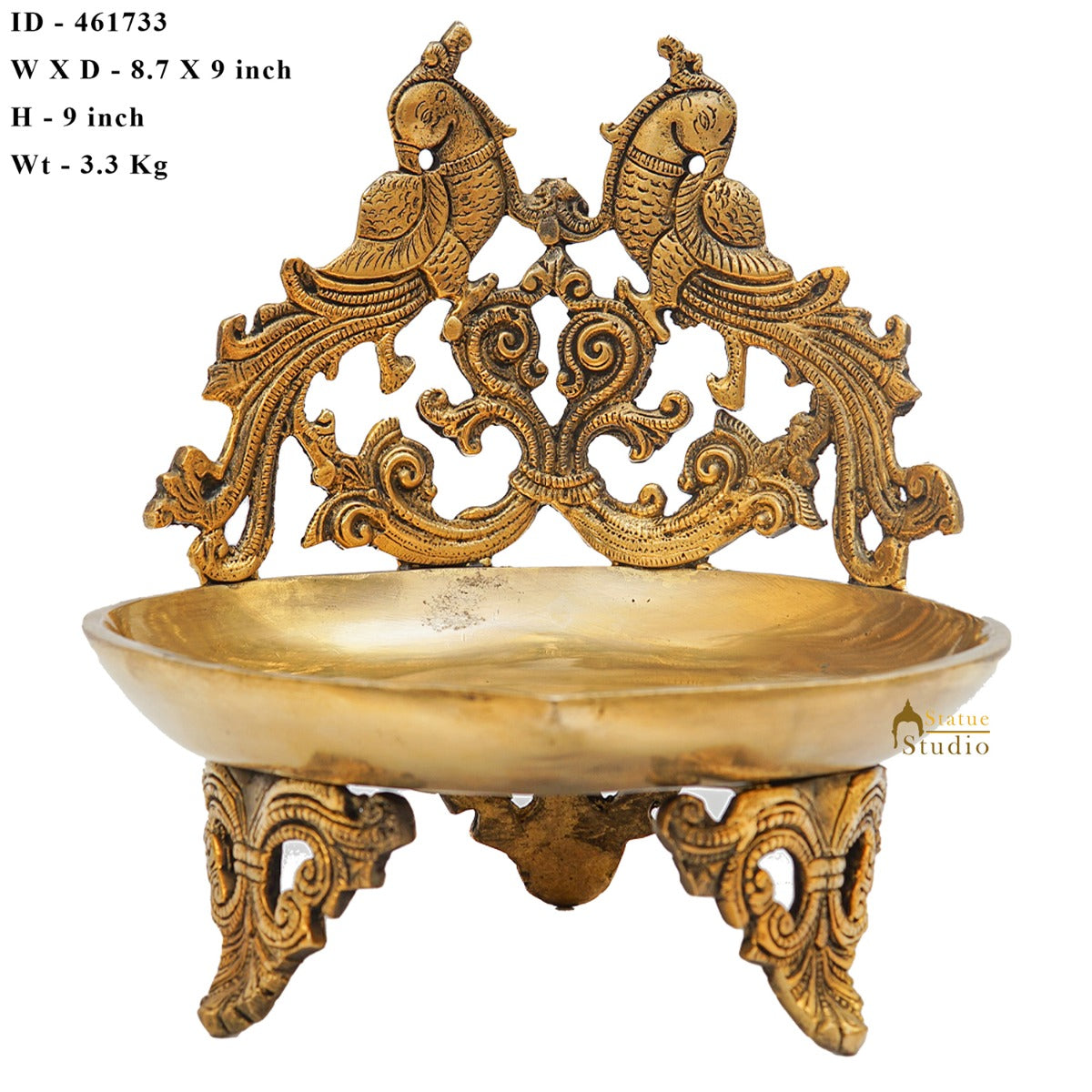 Brass Large Peacock Lamp Temple Home Décor Diya For Diwali Puja Gift Showpiece 9"