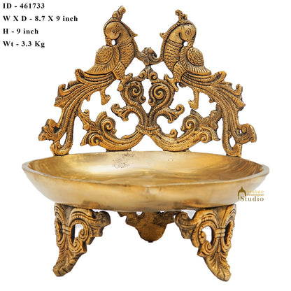 Brass Large Peacock Lamp Temple Home Décor Diya For Diwali Puja Gift Showpiece 9" by vendor-unknown - Spiritual (View 9)