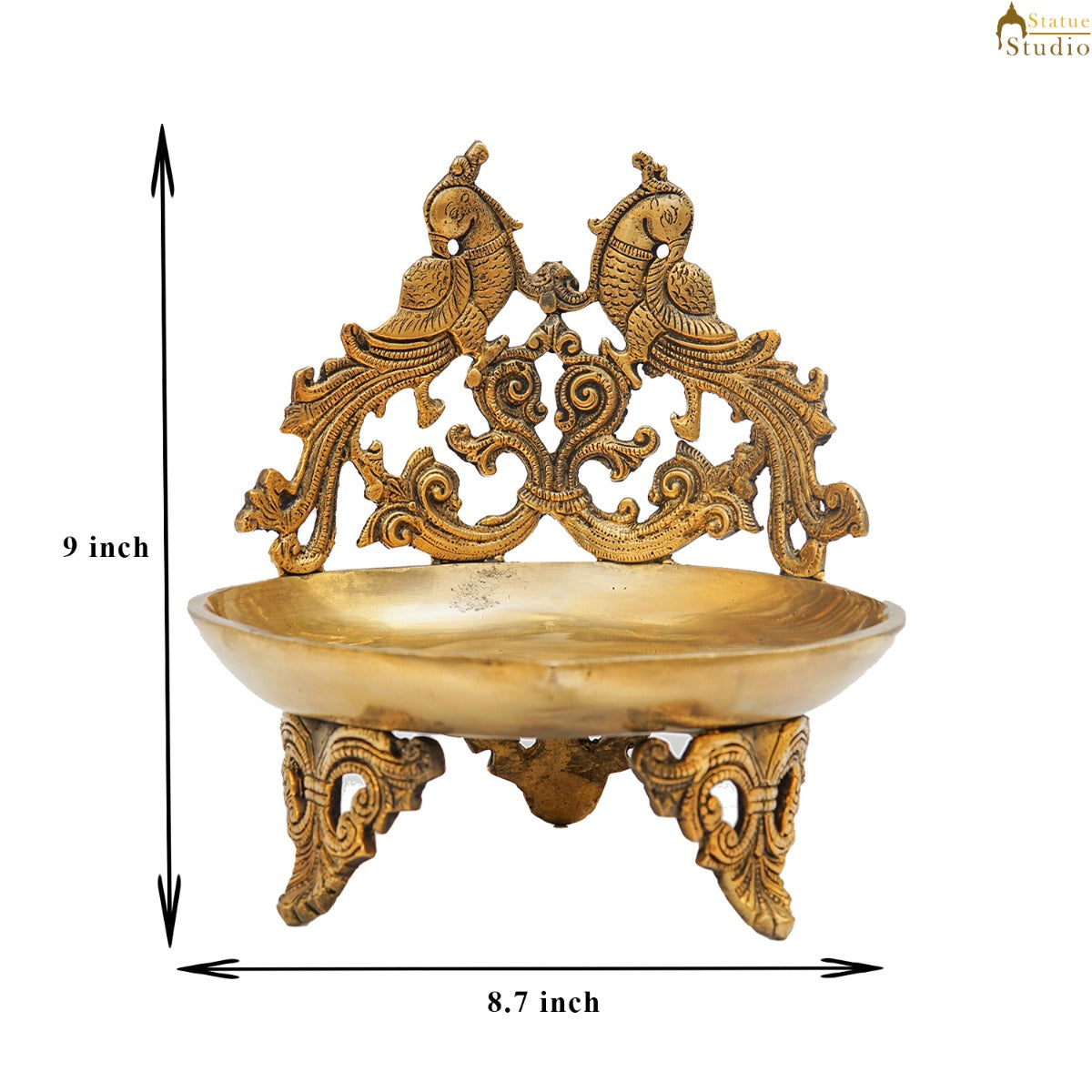 Brass Large Peacock Lamp Temple Home Décor Diya For Diwali Puja Gift Showpiece 9"