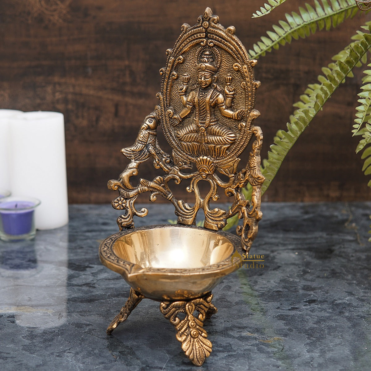 Brass Large Laxmi Lamp Temple Home Décor Lakshmi Diya For Diwali Puja Gift Showpiece 12" - Eco-friendly - Sama Homes