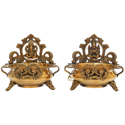 Brass Ganesha Lakshmi Urli Temple Home Décor For Diwali Puja Gift Showpiece 7" by vendor-unknown - Decor (View 3)