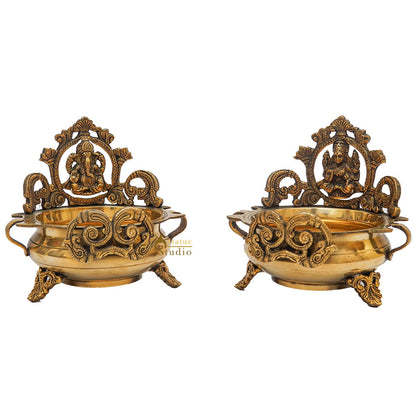 Brass Ganesha Lakshmi Urli Temple Home Décor For Diwali Puja Gift Showpiece 7" by vendor-unknown - Decor (View 4)