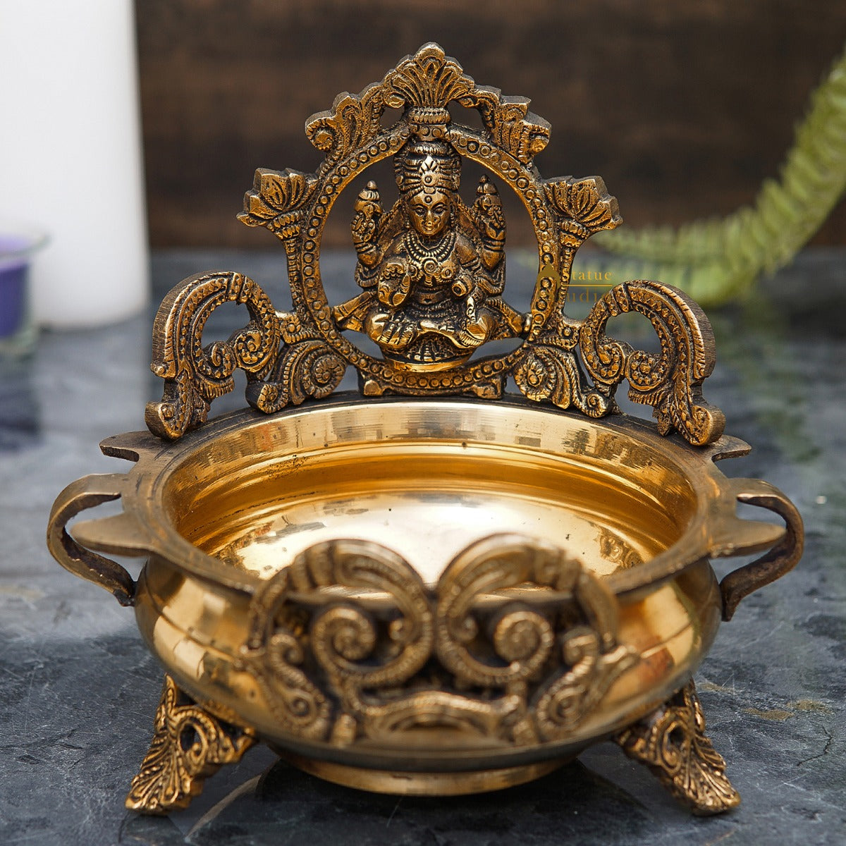 Brass Lakshmi Urli Temple Home Décor For Diwali Puja Gift Showpiece 7" - Eco-friendly - Sama Homes