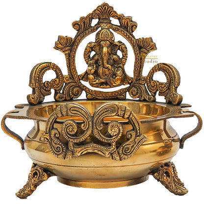 Brass Antique Urli with Ganesha 7" by vendor-unknown - Decor (View 3)