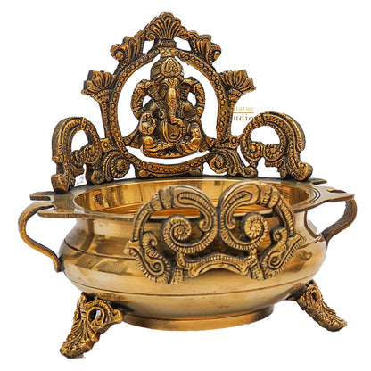 Brass Antique Urli with Ganesha 7" by vendor-unknown - Decor (View 4)