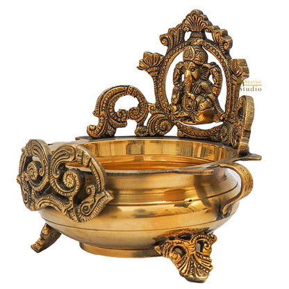 Brass Antique Urli with Ganesha 7" by vendor-unknown - Decor (View 5)