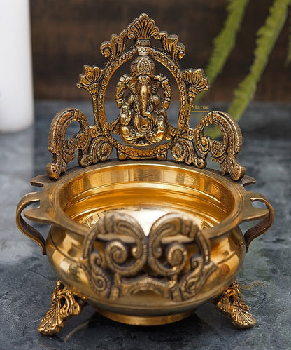 Brass Antique Urli with Ganesha 7" by vendor-unknown - Decor (View 2)