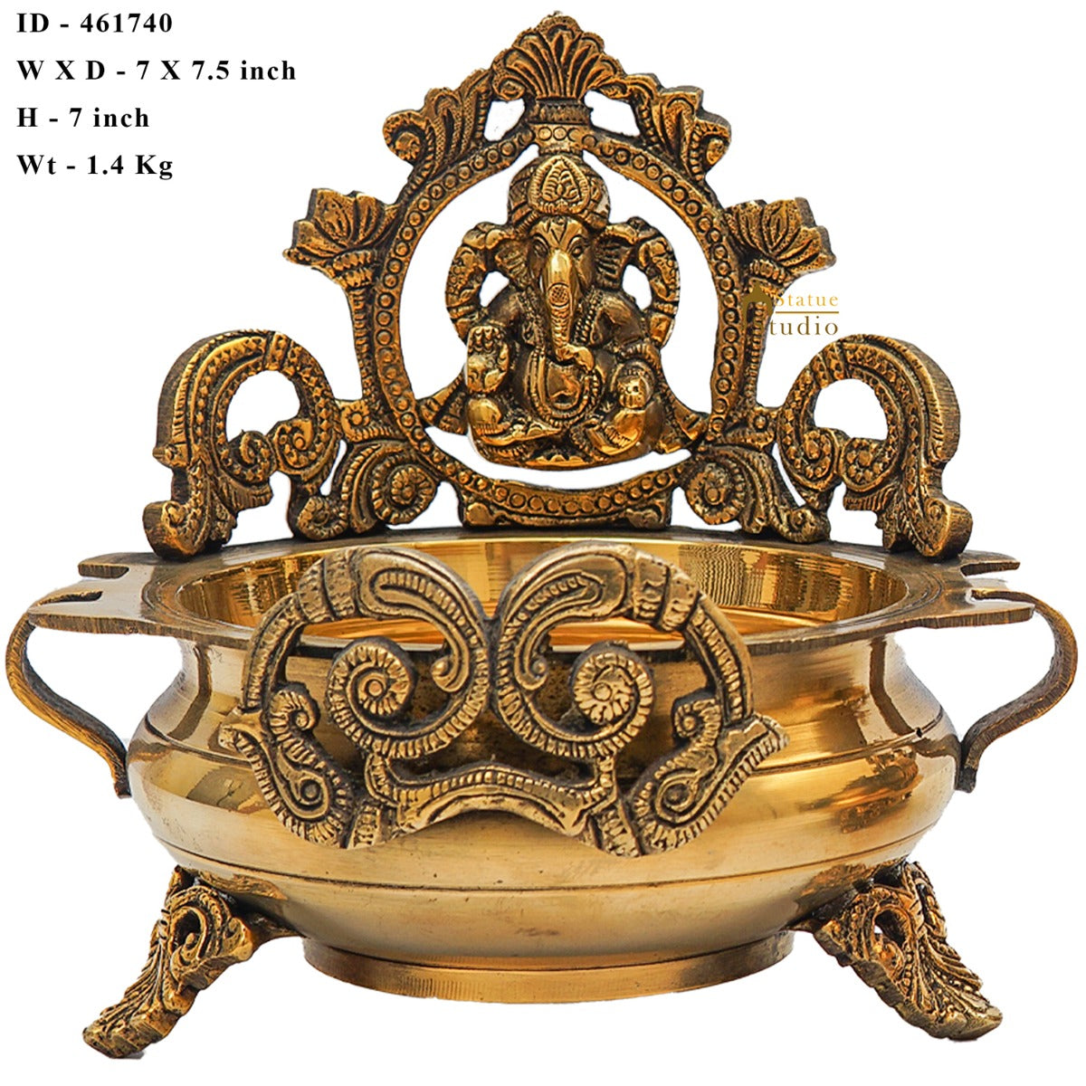 Brass Antique Urli with Ganesha 7" - Image 8