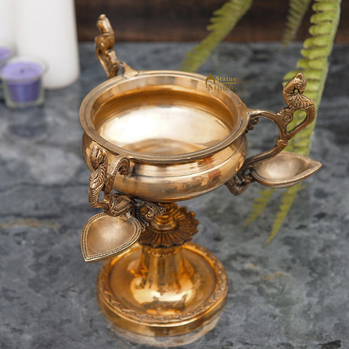 Brass Trophy Shaped Antique South Indian Urli For Home Garden Décor 9" - Eco-friendly - Sama Homes