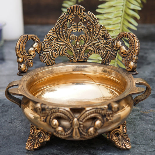 Brass Designer Antique South Indian Urli For Home Garden Office Décor Gift 6"