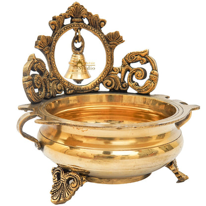 Brass Antique Urli with Bell 7" by vendor-unknown - Decor (View 4)