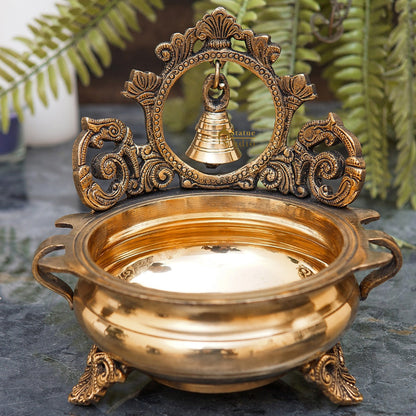 Brass Antique Urli with Bell 7" by vendor-unknown - Decor