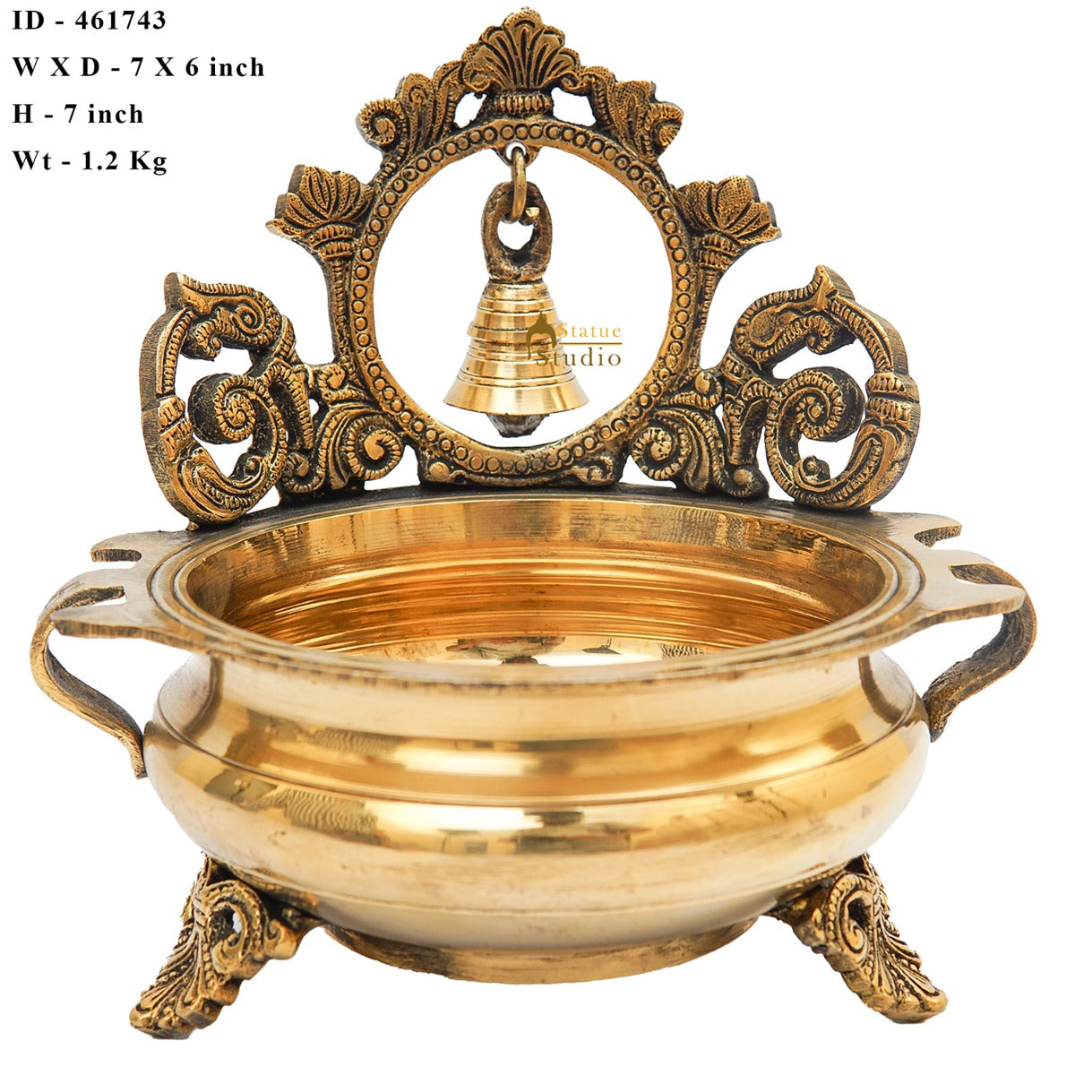 Brass Antique Urli with Bell 7" - Image 8