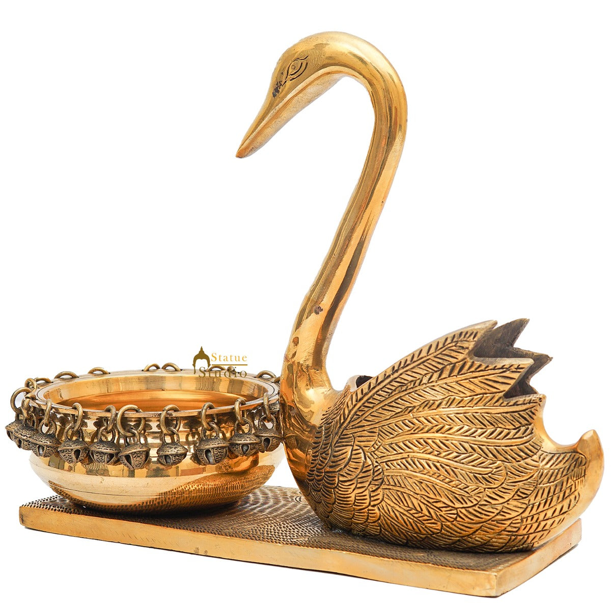 Brass Swan Showpiece With Urli Bowl Home Office Garden Décor Gift Statue 10" - Image 4
