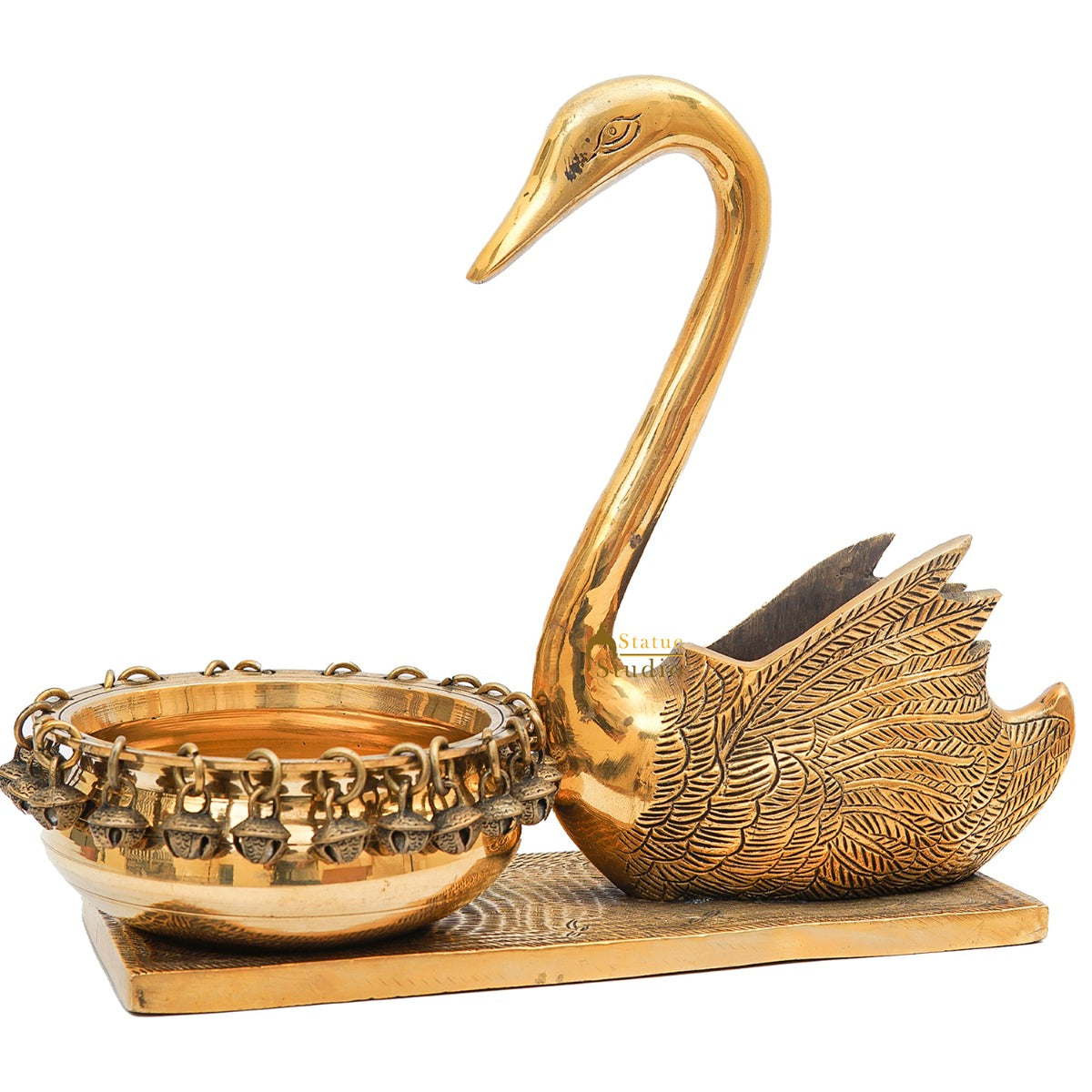 Brass Swan Showpiece With Urli Bowl Home Office Garden Décor Gift Statue 10"