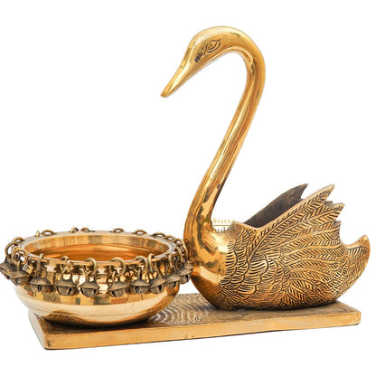 Brass Swan Showpiece With Urli Bowl Home Office Garden Décor Gift Statue 10" by vendor-unknown - Decor (View 5)