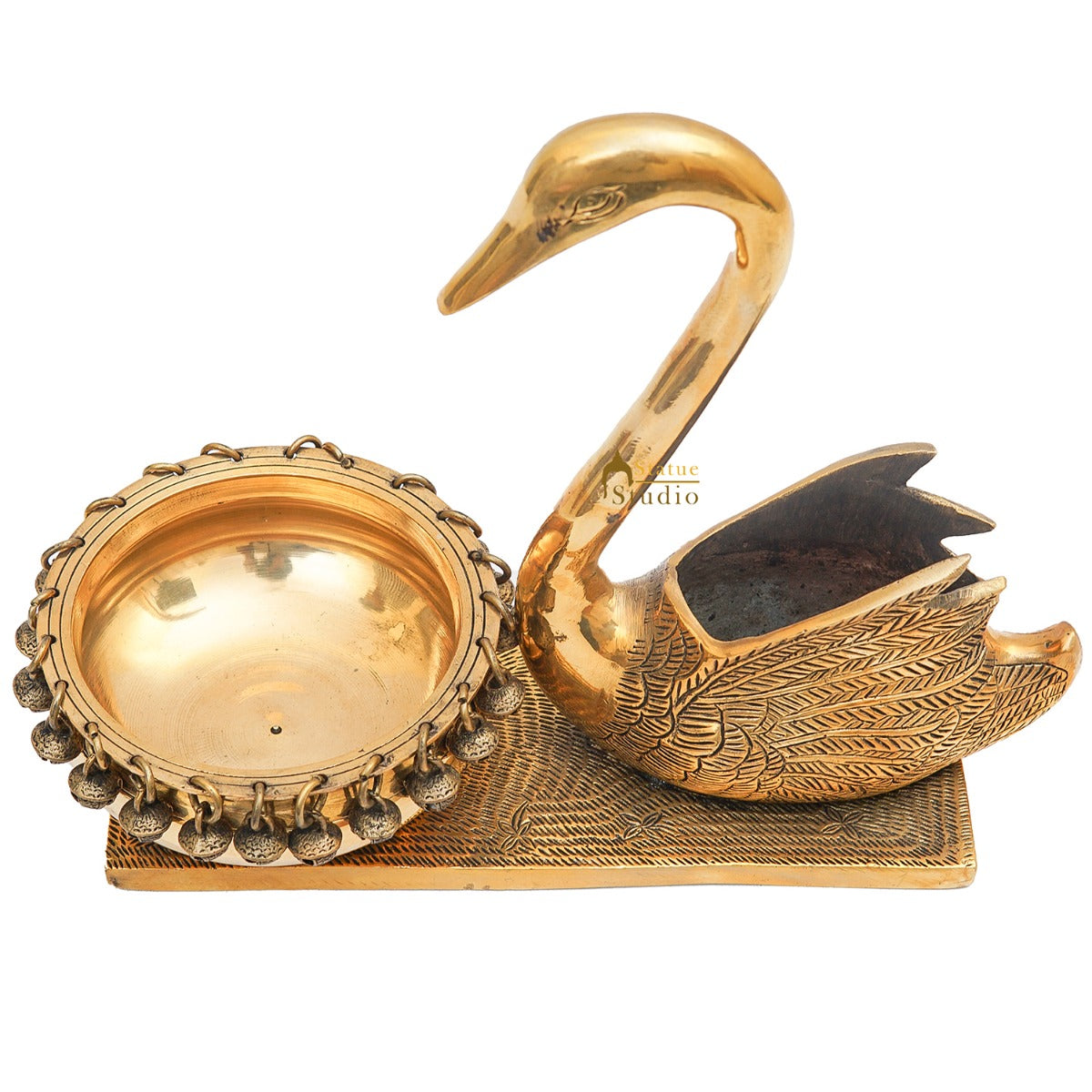 Brass Swan Showpiece With Urli Bowl Home Office Garden Décor Gift Statue 10"