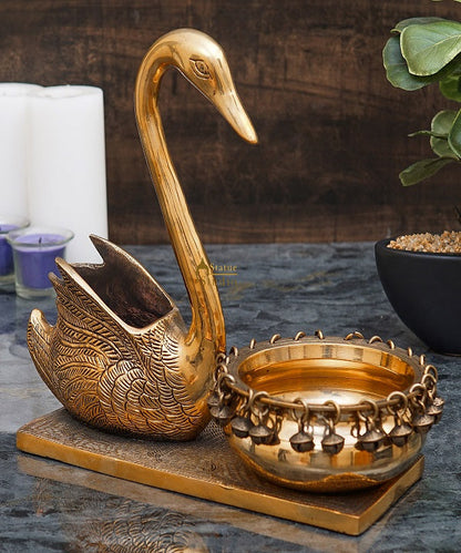 Brass Swan Showpiece With Urli Bowl Home Office Garden Décor Gift Statue 10" by vendor-unknown - Decor (View 2)
