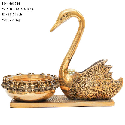 Brass Swan Showpiece With Urli Bowl Home Office Garden Décor Gift Statue 10" by vendor-unknown - Decor (View 7)