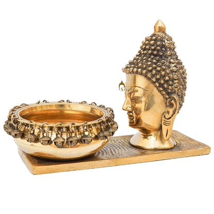 Brass Buddha Head Showpiece With Urli Bowl Home Office Garden Décor Gift Statue 8" by vendor-unknown - Decor (View 2)
