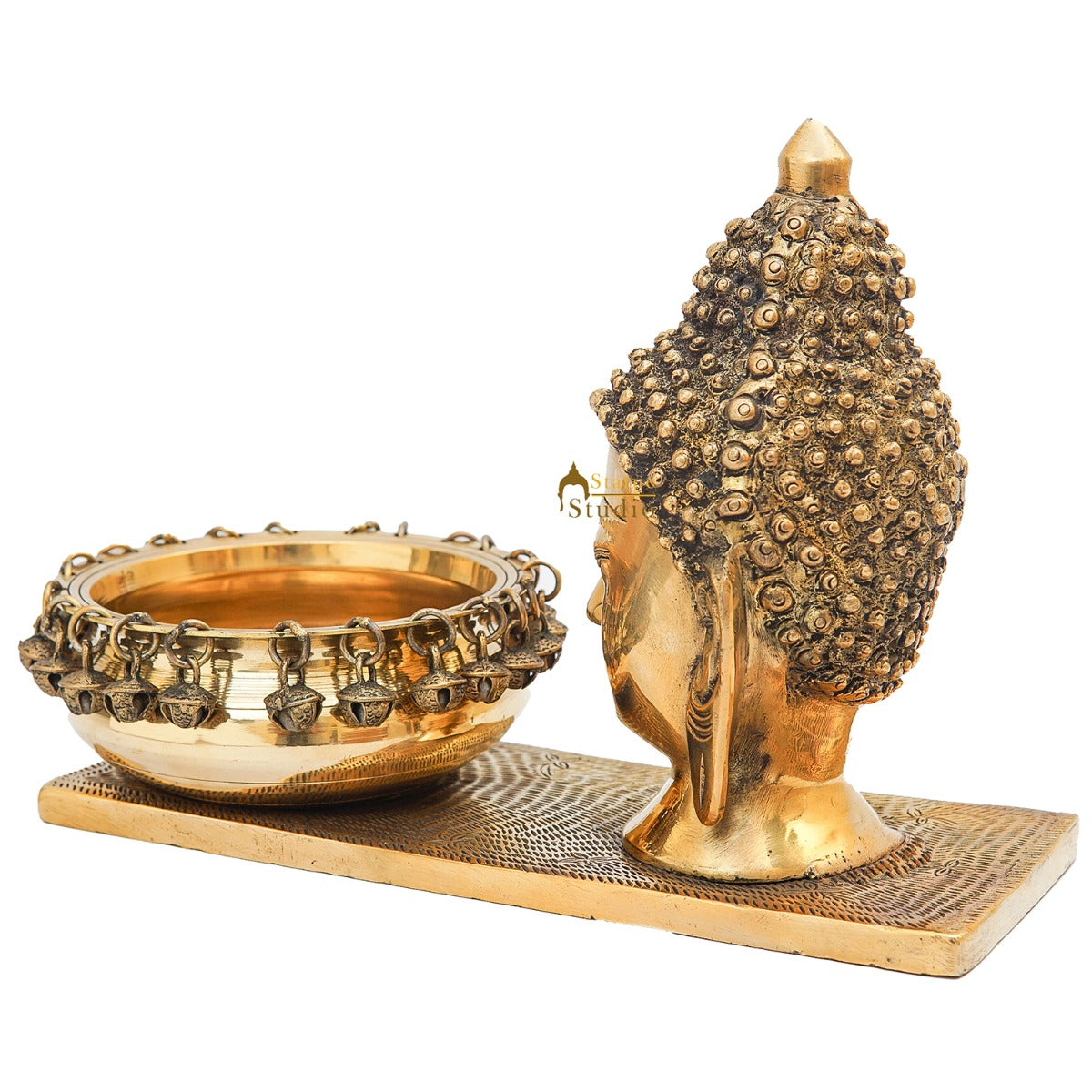 Brass Buddha Head Showpiece With Urli Bowl Home Office Garden Décor Gift Statue 8" - Image 4